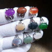 10Pcs/Lot New Fashion Bohemian Crystal Real Natural Stone Rings Jewelry For Women Men Silver Colorful Wedding Gift