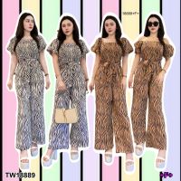 TW18889 Jumpsuit ขายาว ลายม้าลาย + สายผูกเอว