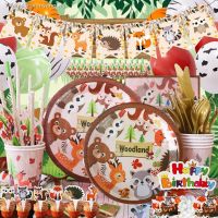 ¤◘ Forest Animals Birthday Holiday Party Disposable Tableware Supplies Baby Show Paper Plate Cup Paper Towel BAG