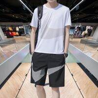 【July hot】 Large size mens suit T-shirt moisture-wicking quick-drying clothes running sunscreen fashion high-end round neck authentic