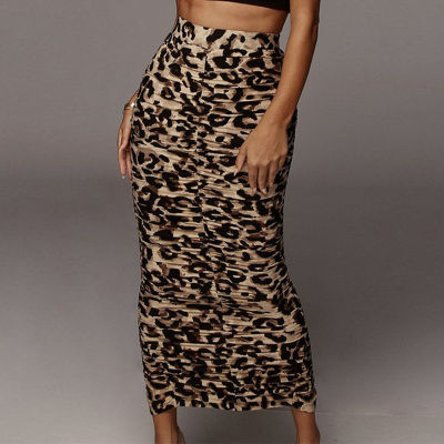 Leopard Print High Waist Women Bodycon Skirt Split Stretch Slim Sexy Tight Pencil Skirts Female  Party Night Club Summer New