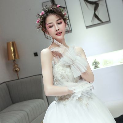 ☫▽ Hot Sale Fashion White Pearls Tulle Wrist Length Bridal Glove Wedding Gloves Fingers Woman Gloves for Party Prom EVENING