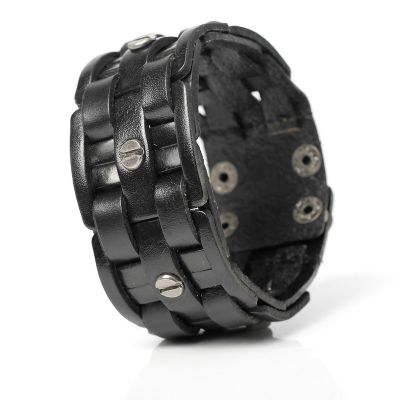 TYO New Fashion Hand-woven Bandage Charm Mens Bracelets Popular Simple Mosaic Wrap Black Leather Bangles Jewelry.