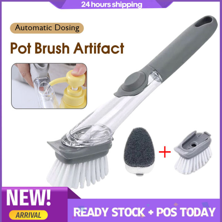Kitchen cleaning tools 2 in 1 long handle cleaning brush with removable brush  sponge sponge dispenser