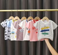 Babyonline(Y319)M3 เสื้อยืดคอกลมเด็กแขนสั้น แบบมีกระดุม ผ้าฝ้าย100%