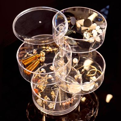 Jewelry Storage Box Transparent Makeup Organizer Storage Rack Bracelet Earrings Watch Rotating Plastic Storage Box Display Rack