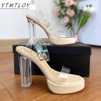 Crystal Transparent Shoes Womens High-heel Platform Sandals Pvc Sexy Wedding Beach Slippers Zapatillas Mujer