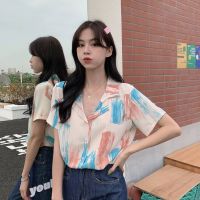 Summer new style Korean fashion slim printed short-sleeved shirt all-match shirt women