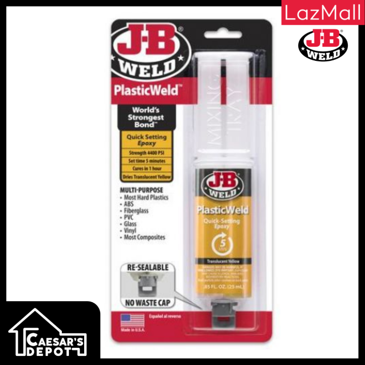 J-B Weld 50132 PlasticWeld Quick-Setting Epoxy Syringe - Translucent Yellow - 25 ml