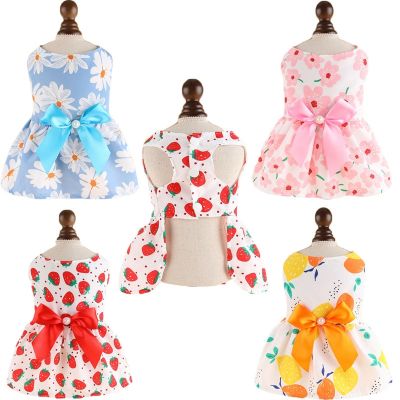 Print Cat Dog Dress Summer Dog Clothes Bowknot Sleeveless Puppy Kitten Shirt Dresses Pet Hoodies Skirt For Small Dogs Yorkie XXL Dresses