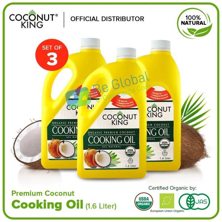 Coconut King Premium Organic Coconut Cooking Oil 1.6L (Bundle of 3