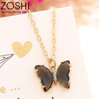 ♗○ Classic Transparent Grey Black Crystal Necklace For Women Wedding Jewelry Butterfly Pendant Necklace Gold Plated Clavile Chain