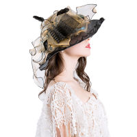 สุภาพสตรี Fascinators Millinery หมวกโบสถ์กว้าง Brim หมวก Kentucky Derby Fedora ผู้หญิง Summer Beach หมวกพับได้56-58ซม.