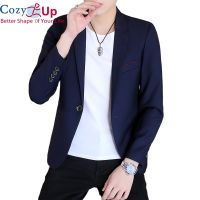 Cozy แขนยาว Blazer Stylish สีทึบเส้นใยโพลีเอสเตอร์ Slim One Single-Breasted