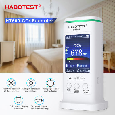 HABOTEST HT600 เครื่องวัดก๊าซคาร์บอนไดออกไซด์ Advanced Air Quality Monitor Gas Detection ใช้ในครัวเรือน Industrial Baby Room Air Quality Sensor C02 Temperature Humidity PM2.5