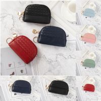 DHDFH Dompet Koin หนังทอ PU สีทึบผู้หญิงกระเป๋าคลัตช์สั้นเรียบง่ายมีซิปสไตล์เกาหลี