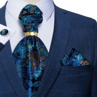 Men Luxury Ascot Tie Set Silk Paisley Cravat Wedding Party Exquisite Scarf Ties Sets Handkerchief Necktie Cufflinks Ring DiBanGu Nails Screws Fastener