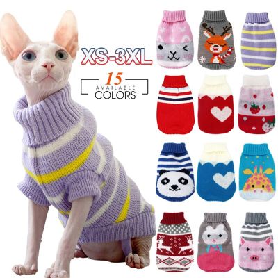Warm Cat Clothes Winter Christmas Cats Sweater Cartoon Print Pet Clothing Knitting Costume Coat for Puppy Small Pets Clothes