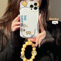 【สายคล้องโทรศัพท์】เคสโทรศัพท์ลูกปัดสีเหลืองเป็ดกลับด้านสำหรับ Iphone 14 13 12 11 Pro Max X XR XSMAX 7 8 Plus SE TPU