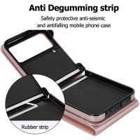 Ring Stand Crossbody Case For Samsung Galaxy Z Flip 4 3 Flip4 Flip3 5G RFID Blocking Organ Card Holder Lanyard Leather Cover
