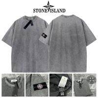 Stone Islandˉ Purple Logo Badge Pure Cotton Washed Old Short-sleeved T-shirt Mens and Womens Sports Top 001 007 018 017✽ↂ✣