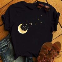 [HOT] Maycaur T Shirt Women Fashion Moon Butterfly Print Shirts Summer O Neck Short Sleeve Tees Tops Graphic T Shirts Kawaii Shirts