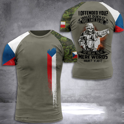 2023 Casual Short Sleeved T-shirt, Loose Print, Czech Military, Mens Summer Street Clothing Unisex