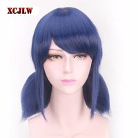 XCJLW LB Wigs Peluca Marinette Girls Women Cosplay Double Ponytail Braids Short Straight Blue Hair