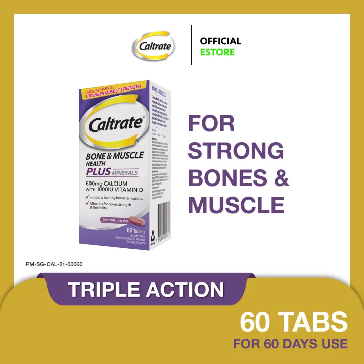 CALTRATE Bone & Muscle Health Plus Triple Action Calcium + 1000iu Vitamin D + Minerals, For strong bones & muscles, 60 Tabs