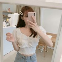 COD tjjs079 Korean INS Fashion Womens V Collar Top Short Sleeve Crop Top