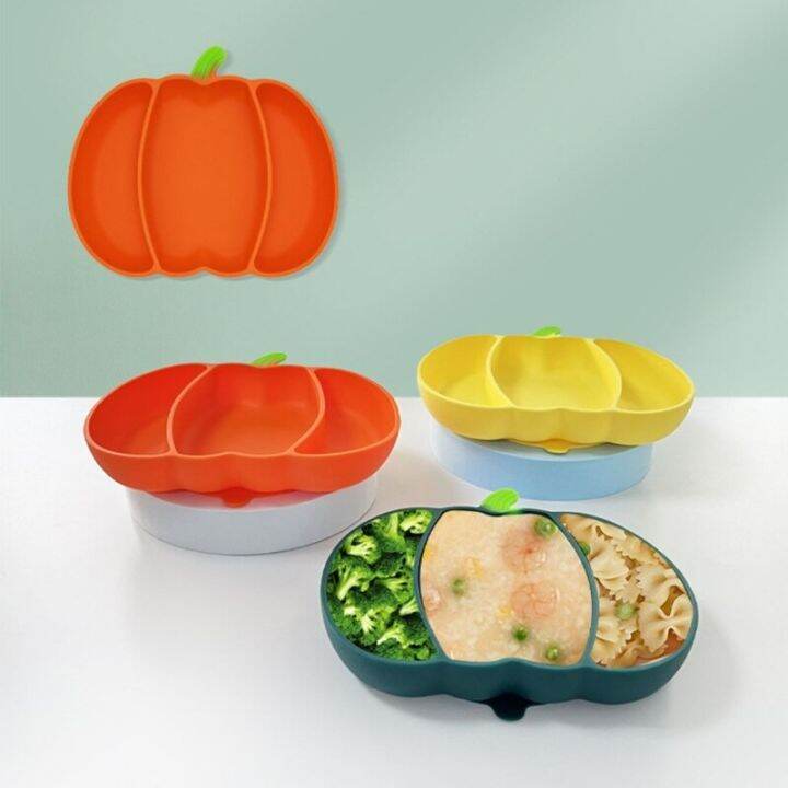 suction-plate-for-baby-toddler-halloween-pumpkin-silicone-feeding-plate-3-divided-plates-kid-feeding-bowl-tableware