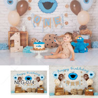 Photography Backdrop Street Boy 1st Birthday Background Blue Sesame Cookie ONE 1st Birthday Cake Smash Banner Kids Portrait