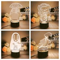 【CW】3D Led Lamp Spirited Away No Face Man Totoro Action Figure Nightlight Cute Room Decor Light Ogino Chihiro Howl Birthday Gift