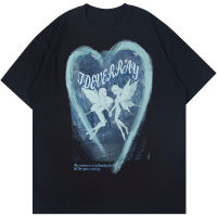 Hip Hop Streetwear T-shirt Men Fairy Print Heart Graffiti Tee Shirts Summer Cotton Plus Size Tops High Street Oversized T Shirt