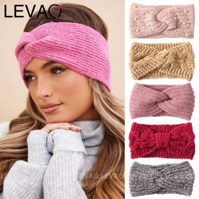 【YF】 New Knitted Autumn And Winter Warm Headband Bow Girl Hair Ribbons Elastic Hairband Wool Pearl Womens Accessories