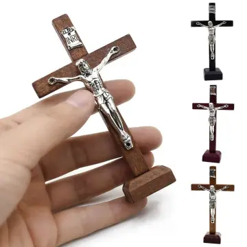 Jesus Crucifix Cross Wood Sterling Silver Pendant