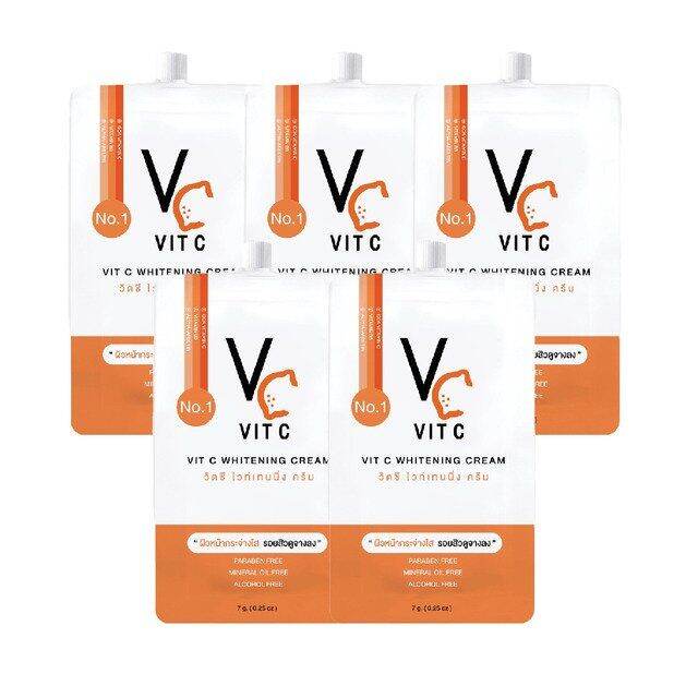 พร้อมส่ง-ถูก-ของแท้-vc-vit-c-whitening-cream-วีซี-วิตซี-ไวท์เทนนิ่ง-ครีมซอง-ได้5ซอง