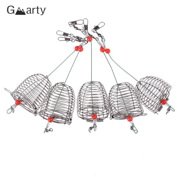 5Pcs Fishing Trap Basket Feeder Holder Stainless Steel Wire Fishing Lure  CageBait Cage Fish Bait Lure Fishing Accessory