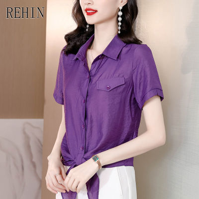 REHIN ผู้หญิง M-5XL Plus ขนาดหลวมผ้าฝ้ายลินินแขนสั้นเสื้อสบาย Breathable Elegant เสื้อ