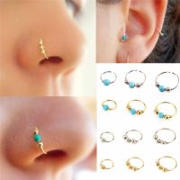 1Pcs Fashion Retro Round Beads Gold Color Nose Ring For Women Nostril Hoop Body Piercing Jewelry Body Piercing Jewelry New