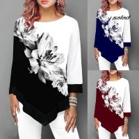 COD dhdfxcz 【SD】Fashion Women Autumn 3/4 Sleeve O Neck Floral Print Plus Size Loose Blouse Top