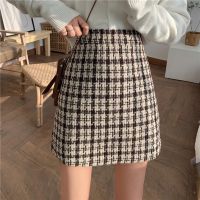 A bust of autumn temperament grid cloth A word skirt of tall waist joker skirt restoring ancient ways the new 2022 female students skirt ❉☃ஐ