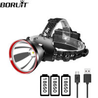 BORUiT 5000LM ที่มีประสิทธิภาพ LED ไฟหน้า USB ชาร์จ18650ไฟหน้ากันน้ำธนาคารอำนาจหัวไฟฉายระยะยาวโคมไฟตั้งแคมป์