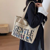 ㊖ ประเทศไทย gentlewoman กระเป๋าผ้าใบลายตัวอักษรผู้หญิงกระเป๋าโท้ทความจุสูงข้ามพรมแดนกระเป๋าสะพายแฟชั่น