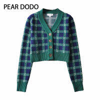 PEAR DODO เสื้อถักแขนยาวโปโลสไตล์เกาหลีสำหรับผู้หญิง