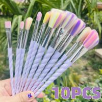 10pcs Unicorn Makeup Brushes With Colorful Bristles Handles Fantasy Makeup Brush Set Foundation Eyeshadow Brush Kit