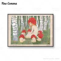 Mother Mushroom with her children Vintage art print Poster Mushroom wall art Woodland decor Antique forest Canvas Print Painting Wall Décor