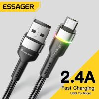 ♛♘ Essager 2.4A ไมโคร USB ที่มีสีสัน ชาร์จเร็ว สายเคเบิลข้อมูล ไนลอนถัก สายเคเบิล