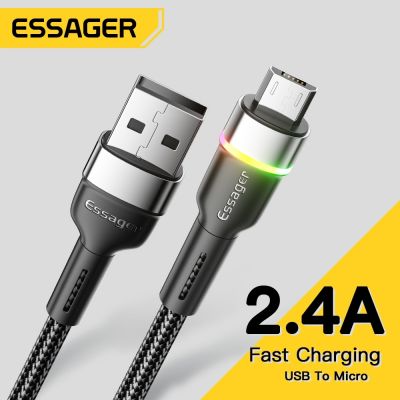 ❏ஐ♣ Essager 2.4A ไมโคร USB ที่มีสีสัน ชาร์จเร็ว สายเคเบิลข้อมูล ไนลอนถัก สายเคเบิล