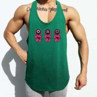 ♕❦○ Korean TV Graphics Printing Mesh Dry Gym Stringer Top Men Sleeveless Shirt